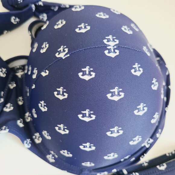 Bikini Set Navy Anchor Print High-Waist Bottom Halter Top Vintage Inspired Retro - Picture 4 of 12